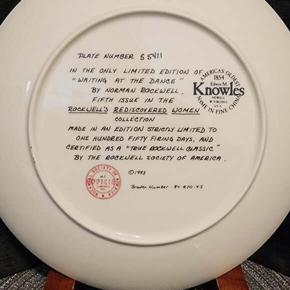 Waiting At the Dance - Norman Rockwell Collectors' Plate VTG - Picture 6 of 7